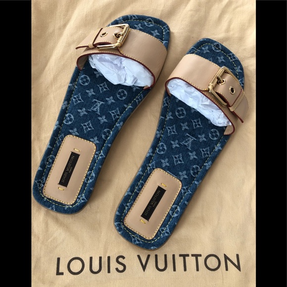 LOUIS VUITTON Denim Monogram Espadrille Wedge Sandals 39 Blue 1112932